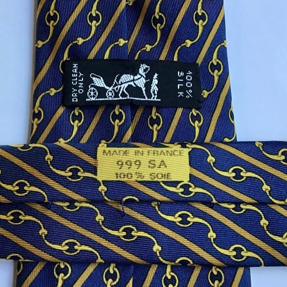 Hermès  blue  striped  motifs Soie/ Silk tie , moel # 999SA made in France 🇫🇷 - Picture 1 of 7